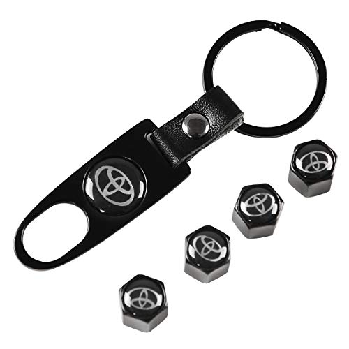 ORFORD Car Wheel Tire Valve Caps, Valve Stem Air Caps Keychain Combo Set Styling for Toyota, Black