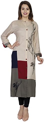 RainDrop Women's Rayon Long Sleeve Banded Collar Straight Kurti With Button Closure