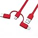 3 Feet Retractable Multi Phone Charger Adapter, Durable 3 in 1 Lightning, Micro USB, Type C Charging Cable, 3 Pack for Fast Sync Charge Apple iPhone X/8/7 Plus, Universal to Samsung Android (Red)