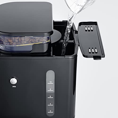 - Cafetera de goteo con molinillo hasta 10 tazas, Cafetera de filtro / Cafetera americana con jarra de cristal de 1l, con pantalla LED con temporizador, Acero inoxidable / Negro, KA 4813