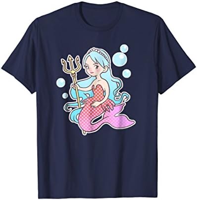 Cute Blue Haired Mermaid with Trident T-shirt