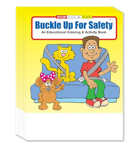 Zoco - Buckle Up Car Safety - Kids Educational Coloring Books (25 Bulk Pack, with Crayons) - Seatbelt Importance, Safe Roadtrip - Police Handout - Games, Puzzles, Activities for Kids