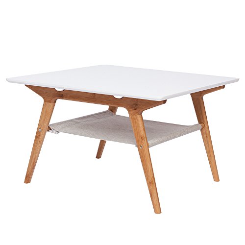 ZEN'S Bamboo Square Coffee Table Double Layer White Top Table with