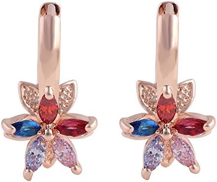 Shuyani 18K White Gold plated Multicolor Flower Marquise Cut Cubic Zirconia CZ Double Side Hoop Earrings