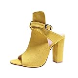 SUKEQ Women Ankle Boots, Flock Cut Out High Block