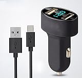 Digital Display Car Charger Data Cables Quick Charge 3.0 for Motorola Droid Z / Z Force / Z Play / LG G5 / Google Pixel / Pixel XL / Nexus 6P / Nexus 5X USB C Type C Cord - 3 Feet