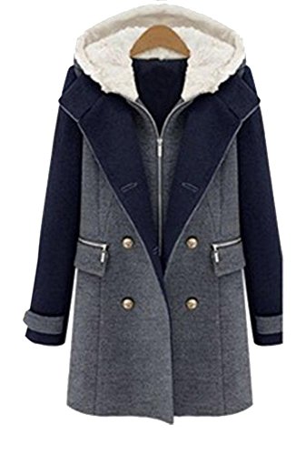 Tengfurich Tengfu Women's Winter Thicken Grey Hooded Long Wool Two Piece Trench Coat Jacket