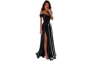 IIF Off Shoulder Satin Bridesmaid Dresses Spaghetti Strap Long Ruched A Line Formal Prom Dress with Slit IIF006