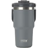 TYESO Tumbler with Handle,Tumbler with Straw, Vacuum Insulated Water Bottle,Double Wall Stainless Steel Coffee Cup Travel Mug Leak Proof Flip (GRAY, 20 0Z)