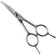 FOGOSP 4.5" Curved Dog Scissors for Grooming Face and Paws with Safety Round Tip for Small Dogs Face Paw Ears Trimmer Professional Small Cat Grooming Shears (4.5" Curved, Gray)