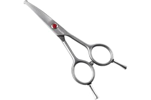 FOGOSP 4.5" Curved Dog Scissors for Grooming Face and Paws with Safety Round Tip for Small Dogs Face Paw Ears Trimmer Professional Small Cat Grooming Shears (4.5" Curved, Gray)