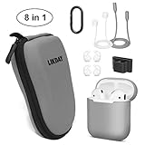 Airpods Case,Airpods Accessories Set, Likday 8 in 1 Silicone Case Cover Set for Airpods 2 &1 with (Holder, Earhooks, Earphone Case, Strap,EVA Hard Shell Box, Carabiner) (Gray Box & Gray Case)