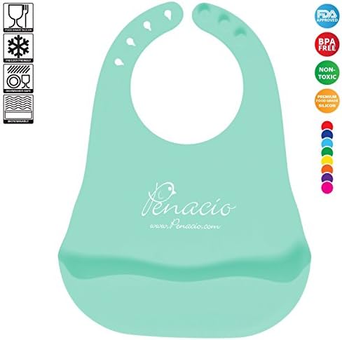 Premium Silicone Baby Bib By Penacio - Adjustable Soft Bib For Toddlers - Practical Food Pocket Design - Antibacterial &amp; Easy To Clean Food Grade Silicone - BPA Free &amp; FDA Approved (Turquoise)