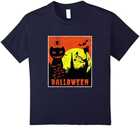 Kids Black Cat Halloween Shirt 6 Navy