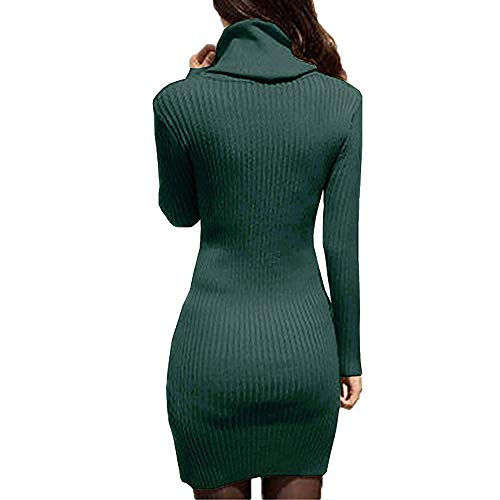 Toimothcn Women Cowl Neck Knit Stretchable Elasticity Long Sleeve Slim Fit Sweater Dress (Green,L) - Thumbnail 2
