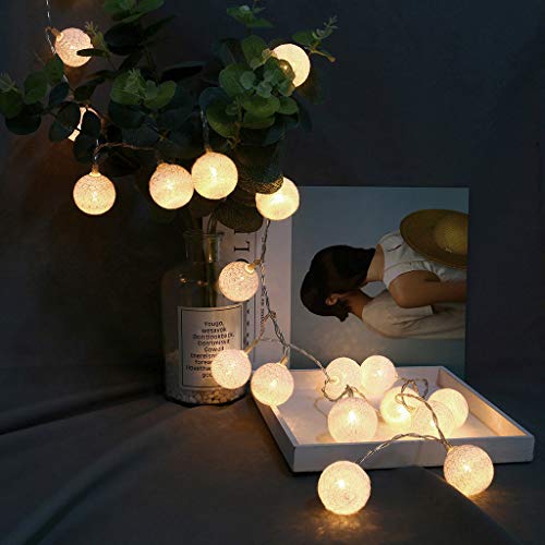 Akabsh Cotton Ball Fairy String Lights 20 LED Cotton Remote Control String Lights Decor String Lamp for Party Home Room