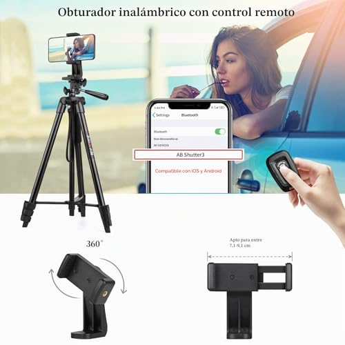 JOILCAN Tripod for High Mobile, 161 cm Selfie Stick Tripod with Remote Control, Portable Tripod with Mobile Phone Holder, Aluminum Mobile Tripod for iPhone Samsung Huawei Camera