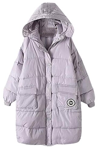 XQS Womens Winter Casual Hooded Down Jacket Long Overcoat Grey L