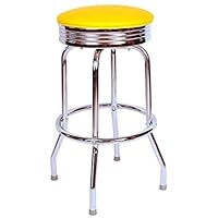 Richardson Seating Retro Chrome Swivel bar Stool with Seat Metal, 24", Yellow