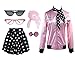 1950s Pink Ladies Satin Jacket T Bird Women Danny Halloween Costume Outfit (Black, 3X-Large)