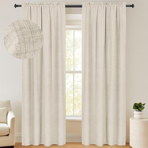 Photo 1 of 100% Blackout Shield Linen Blackout Curtains 84 Inches Long 2 Panels Set, Black Out Curtains for Bedroom, Thermal Insulated Rod Pocket Window Drapes Living Room, 50W X 84L, Butter Cream