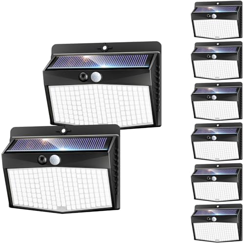 nipify 8 Stück Solarlampen für Außen mit Bewegungsmelder, 3 Modi Solarleuchten Beleuchtung IP65 Wasserdichte, 168 LED Superhelle Solar Lampe Wandleuch