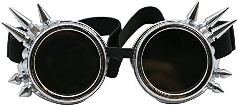 PGCOKO Vintage Spiked Steampunk Goggles Glasses Welding Cyber Punk Gothic Goggles - Silver