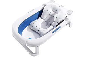 TINAYAUE Baby Bath Support Baby Bather Infant Floating Bathtub Cushion Soft Bath Pillow Bath Seat Stand Non-Slip Portable Newborn Shower Bath Mat for Baby 0-12 Months, L 45CM x W 32CM(BABMAT013)
