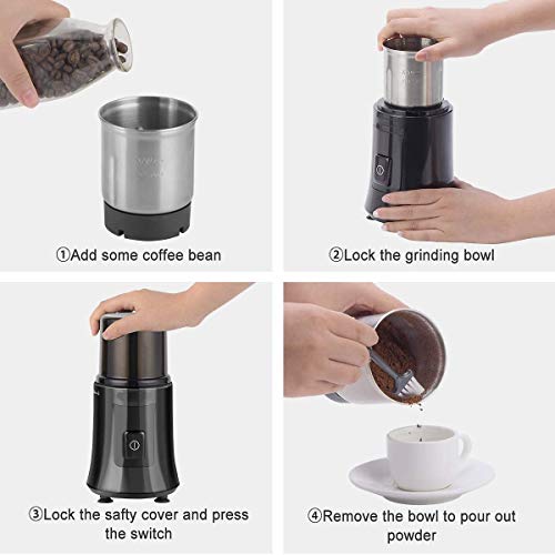 Lknjll. Elektrische Kaffeemühle, 200w Kaffeebohnenschleifer mit Edelstahlklingen, 120g – Bild 8