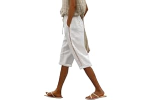 DMOYALA Cotton Linen Shorts for Women Casual Loose Beach Pants Summer Linen Bermuda Shorts Pants Women Plus Size