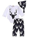 Baby Boys Cute Deer Bodysuits with Leggings and Hat 3pcs Outfits Newborn Clothes (12-18M, Black)
