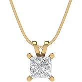 Clara Pucci 14K Yellow Gold Plated Solitaire 16" Box-Chain Necklace - Sterling Silver 0.5ct Princess Cut White Sapphire Pendant