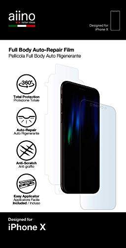 aiino italian ideas AISPAPXFB-CL Pellicola Full Body Autorigenerante, Pellicola protetiva Fonte + Retro per iPhone X, Protegge da Cadute e Graffi, Transparente