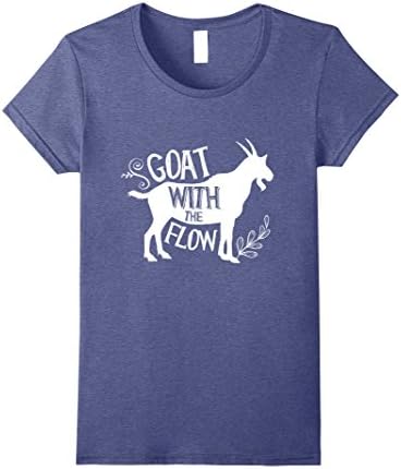 Women's I Love Goats: Goat (Go) With The Flow - Funny Goat T-Shirt Medium Heather Blue