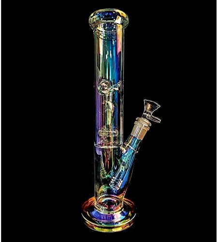 TORINGING Handmade Glass Crafts Pipe, 12Inch Dual Water Percolator Glass Big Water Chamber - Easy to Grip and with Ice Shelf, Unique Plating Light Design