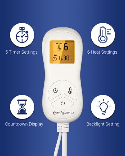 Large Heating Pad, Comfytemp 17 x 33\'\' XXXL Electric Heating Pad for Back Pain Relief, Extra Large Heat Pad - 6 Heat Levels, 5 Timers with Countdown & Backlight for Shoulders and Cramps, Washable