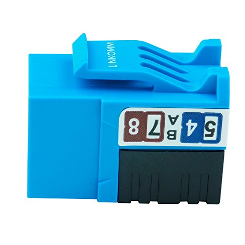 LINKOMM (25 Pack) RJ45 Cat6A Slim Profile Keystone Jack with Punch Down Palm Holder, Blue