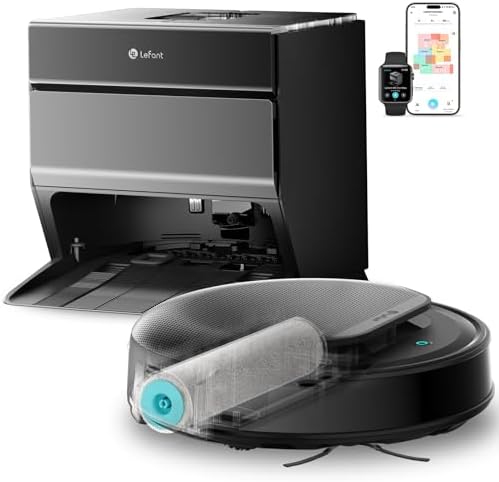 M5 MAX Robot Aspirador y Fregasuelos con Base de Autovaciado, Lavado 75℃, Autovaciado 3,2L, 23000 Pa, 120 Días Autolimpieza, Navegación Láser dToF, 5G WiFi/App/Alexa, Gris