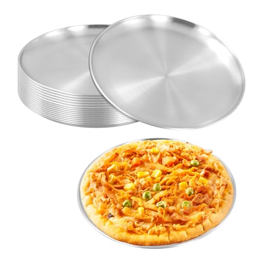 JAPCHET 15 Pack 8 Inch Stainless Steel Pizza Pan, Round Pizza Plates, Pizzas Serving Tray for Oven Kitchen Baking Home Restaurant