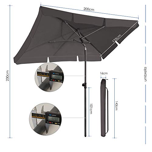BelleMax Sonnenschirm Balkon Rechteckig 200 x 125 cm Anthrazit Rechteckiger Sonnenschirm mit Schutzhülle Neigungswinkel & Höhe verstellbar Balkonschirm Gartenschirm Terrassenschirm Sonnenschutz UV50+ – Bild 7