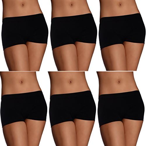 Handelsfreunde 6 Pack Women's Boxer Shorts Briefs in Retro Style Various Models Hot Pants Panty. Lingerie Hipster Sizes S/M L/XL - Black - UK 14