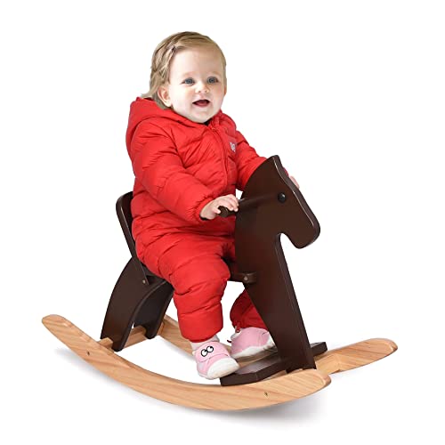 KRAND Wooden Rocking Horse Baby Ride On Toy for Toddlers Solid Wood