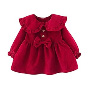 Baby Meisjes Jurk 6-24 M Corduroy Kant Revers Prinses Jurken Kids Peuter Effen Kleur Strik Elastische mouwen Leuke