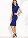 MakeMeChic Women's Short Sleeve Classy Solid Stretchy Wear to Work Pencil Dress Blue L