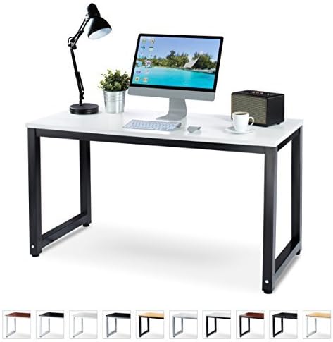Office Computer Desk – 55” x 23” White Laminated Wooden Particleboard Table and Black Powder Coated Steel Frame - Work or Home – Easy Assembly - Tools and Instructions Included – by Luxxetta