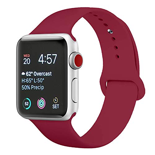 DOBSTFY Compatible with iWatch 38mm 42mm 40mm 44mm Sport Band, Waterproof Durable Soft Silicone Replacement Bands Women Men Wrist Strap for iWatch Series 4/3/2/1 All Various Styles (Wine Red 38mm S/M)