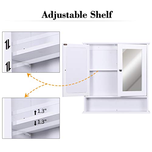 kleankin Bathroom Storage Cabinet Wall Mounted Medicine Cabinets w/Double Mirror Doors & Adjustable Shelf White