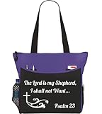 Psalm 23 The Lord Is My Shepherd Tote Bag Christian Bible Cover Verse Church Office School Travel Gym Book Organizer - Purple Black