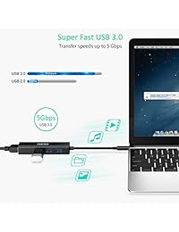 USB C a Adaptador Ethernet, CHOETECH USB C a USB 3.0 Hub Adaptador concentrador USB 3.0 port & puerto RJ45 Gigabit Ethernet para 2016 2015 MacBook, 2017 2016 MacBook Pro, Chromebook Pixel, PC y más