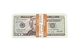 Prop Money, Play Money Pretend $20 Dollar Bills, Full Print Stack, Double-Sided Banded